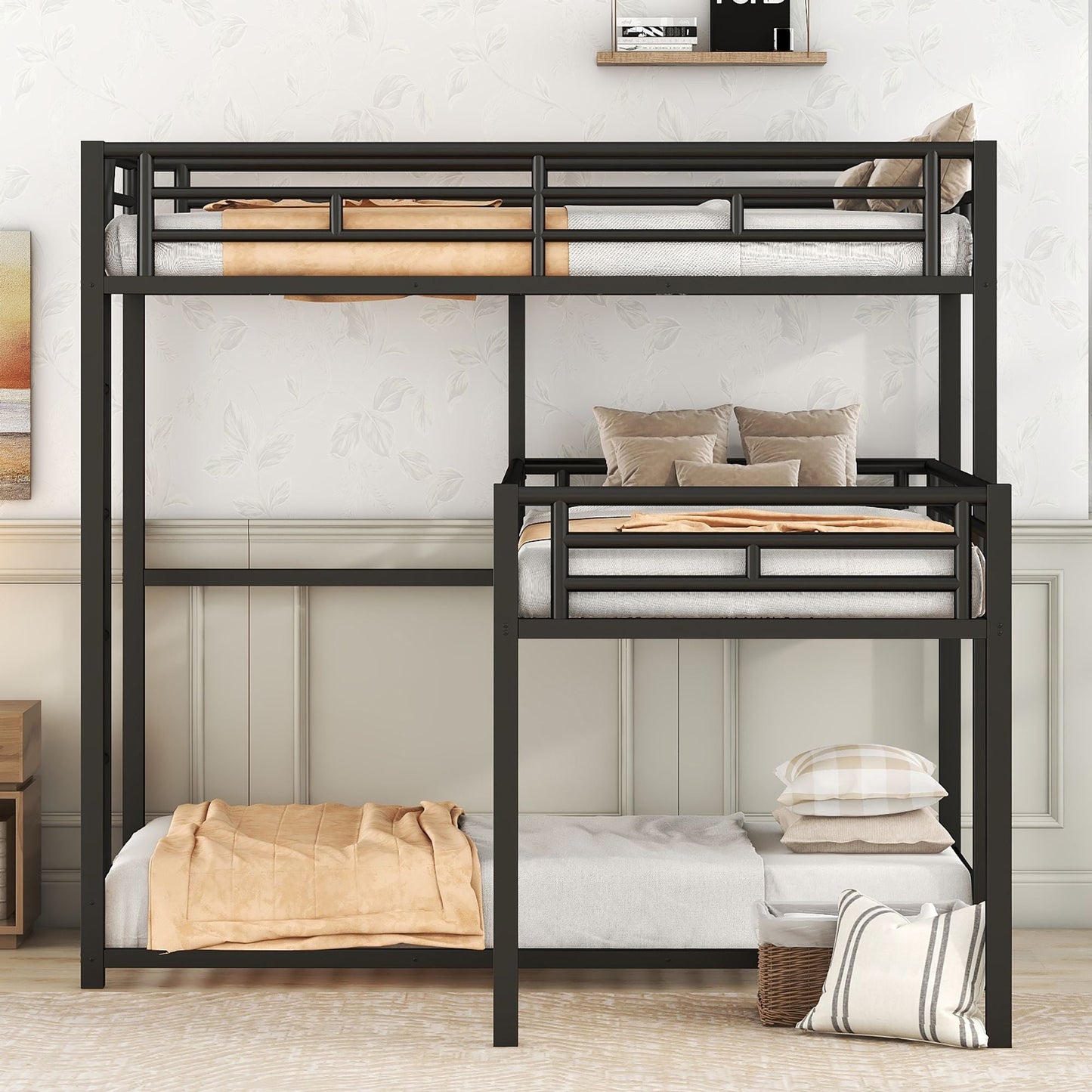 L-shaped Metal Triple Twin Size Bunk Bed New Era Fashion LLc
