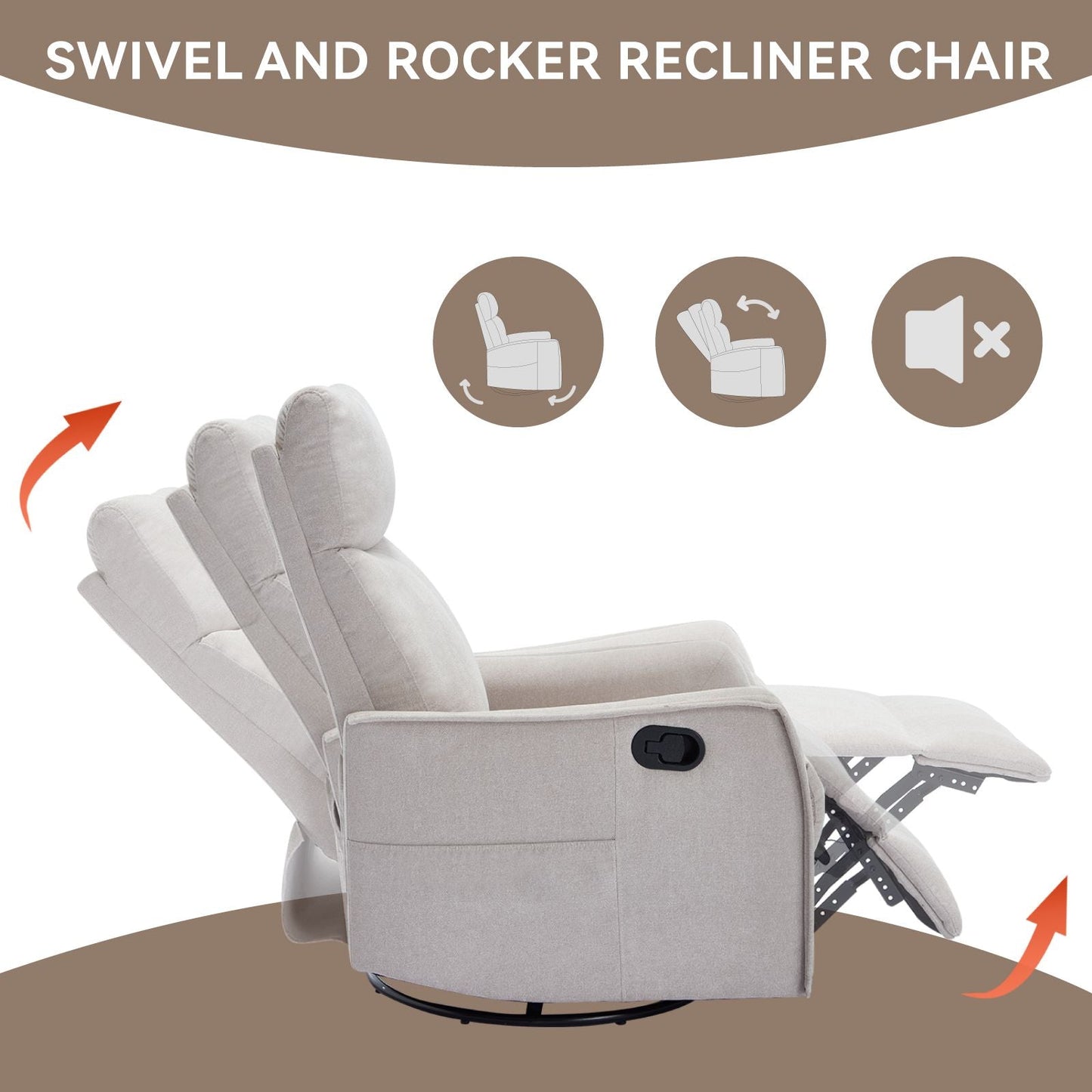 Heat Massage Manual Recliner Chair with Rocker and Swivel in Fabric for Living Room, Beige New Era Fashion LLc