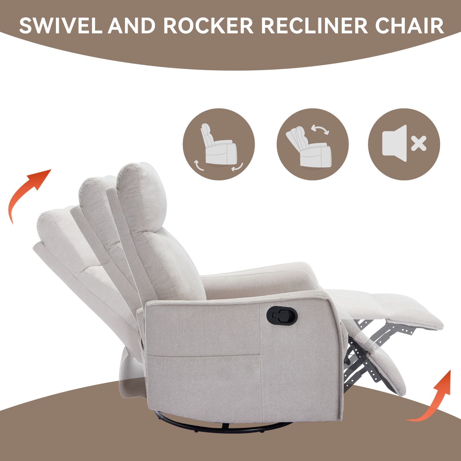 Heat Massage Manual Recliner Chair with Rocker and Swivel in Fabric for Living Room, Beige New Era Fashion LLc
