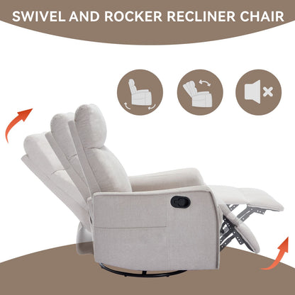Heat Massage Manual Recliner Chair with Rocker and Swivel in Fabric for Living Room, Beige New Era Fashion LLc