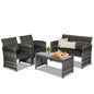 4 Pieces Patio Rattan Furniture Set with Glass Table and Loveseat New Era Fashion LLc
