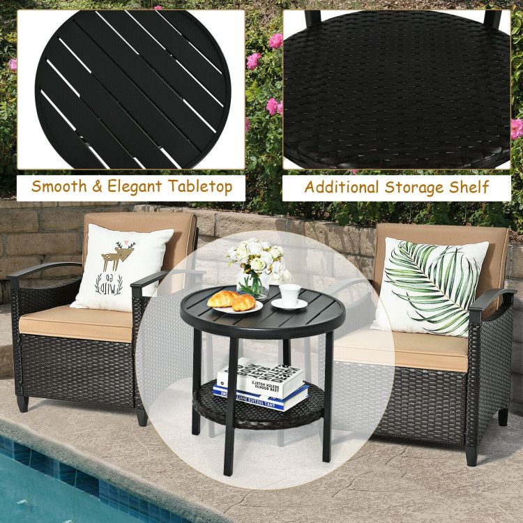 3 Pieces Patio Rattan Furniture Set Cushioned Sofa Storage Table with Shelf Garden New Era Fashion LLc