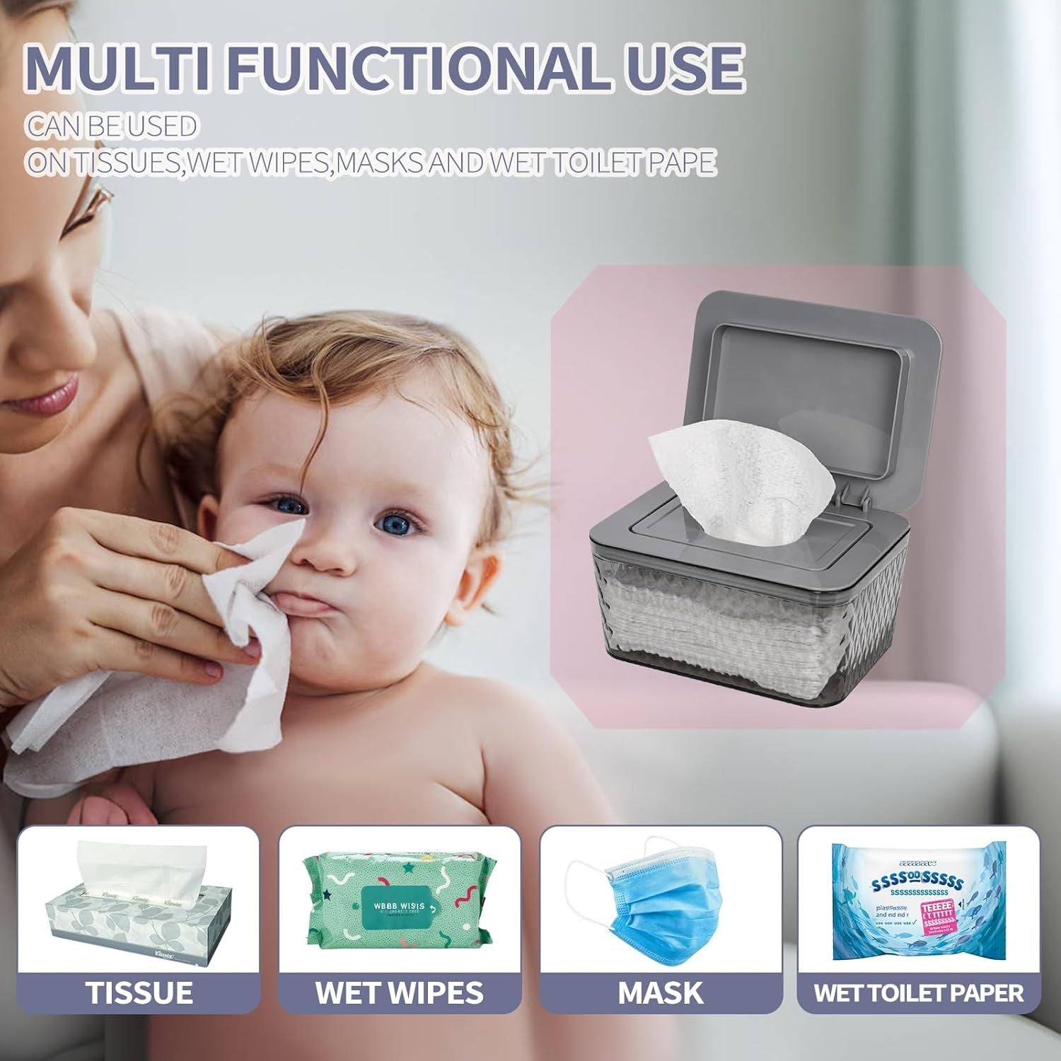 Wipes Dispenser, One-Handed Operation Wipe Holder for Baby & Adult, Seal-Designed Wipes Container for Bathroom Keep Diaper Wipes Fresh New Era Fashion LLc
