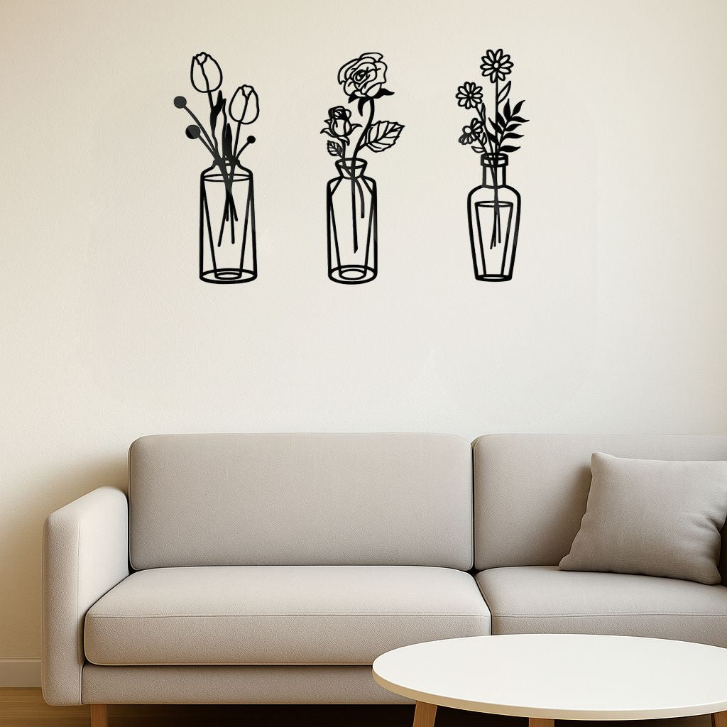 CIFbuy™ Metal Flower Wall Decorations Set of 3 Simple Iron Vase-Inspired Wall Art Ideal for Kitchens Bathrooms Living Rooms Bedrooms Studies Doors Por(TikTok/temu self-pickup orders) New Era Fashion LLc