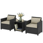 3 Piece Patio Bistro Set, Wicker Furniture Set with Thick Cushions, Glass Coffee Table and Chairs for Garden, Beige New Era Fashion LLc
