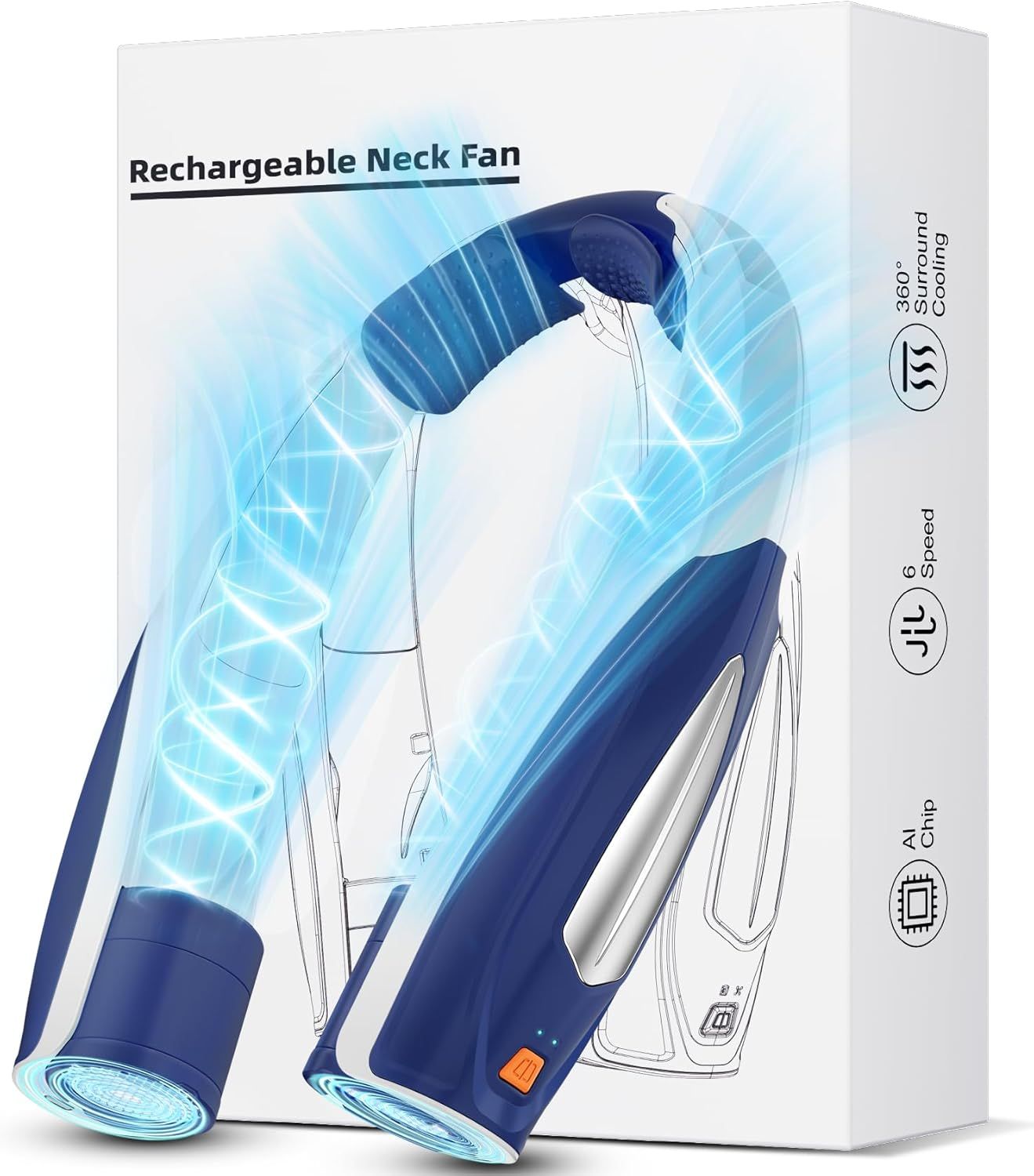 Neck Fan, 6 Speeds Adjustable Portable Personal Fan Rechargeable, Faster Cooling Wearable Fan, Ultra Quiet for Home, Office, Travel, Outdoor New Era Fashion LLc