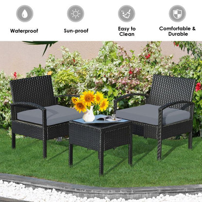 3 Pieces Outdoor Rattan Patio Conversation Set with Seat Cushions New Era Fashion LLc