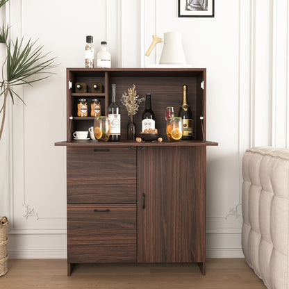 Bar Cabinet with Storage Drawer & Shelves, Fold-up Desktop, Ideal for Home,Dormitory, Small Spaces New Era Fashion LLc