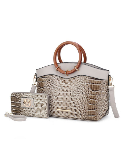 MKF Collection Phoebe Faux Crocodile Embossed Vegan Leather Women Tote with Wristlet Wallet Bag by Mia k New Era Fashion LLc