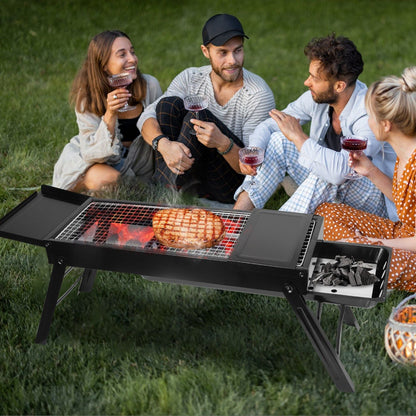 Folding Charcoal BBQ Grill Stainless Steel Grill with Shelf Net Easy Setup for Camping Picnic Outdoor Party Backyard New Era Fashion LLc