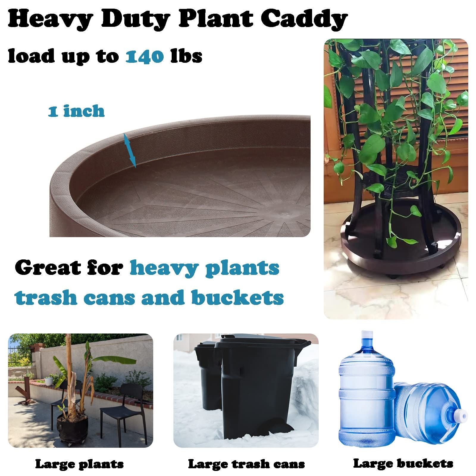 8 Pack Plant Caddy with Wheels Heavy Duty 12.2 Inch Plant Dolly with Locking Casters Rolling Plant Stand for Indoor Outdoor, Brown New Era Fashion LLc