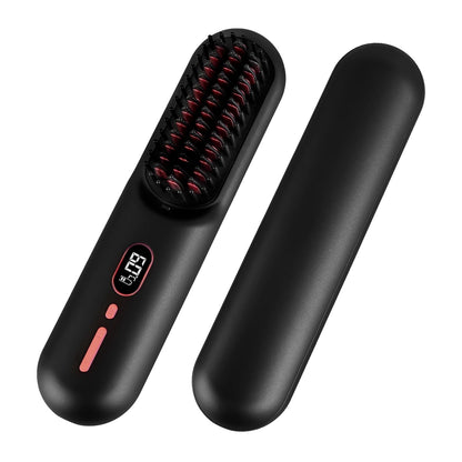 Cordless Negative Ion Hair Straightener Brush Rechargeable Mini Styling Comb with 12 Heating Levels Anti-scald 30S Preheating 30Mins Auto Sleep LCD Display New Era Fashion LLc