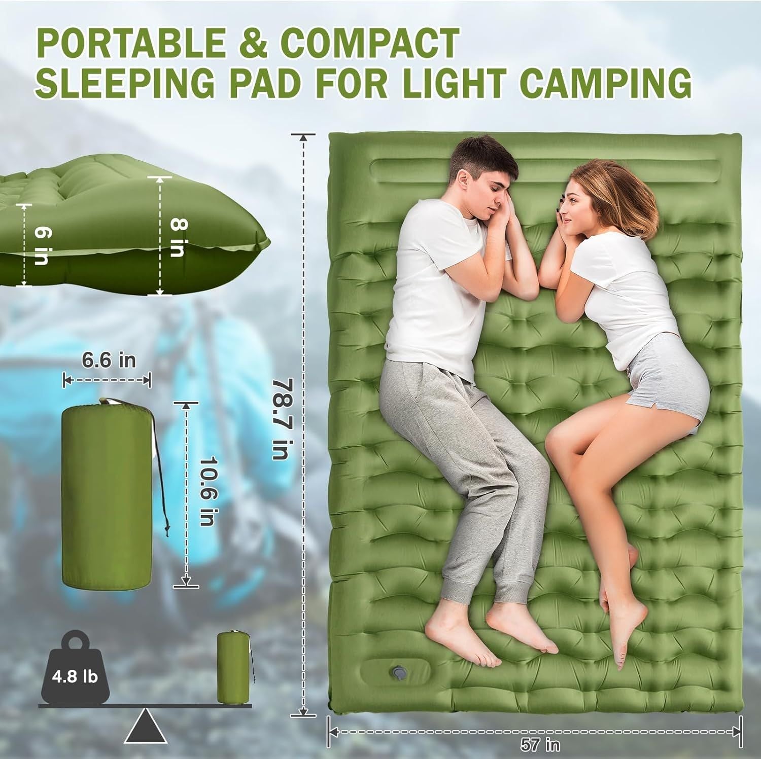 Camping Sleeping Pad, Ultralight Camping Mat with Pillow Built-in Foot Pump, 4" Thick Inflatable Sleeping Mat Compact for Backpacking, Hiking, Car Traveling, Camp Tent New Era Fashion LLc