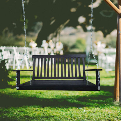 Front Porch Swing with Armrests;  Wood Bench Swing with Hanging Chains; for Outdoor Patio ; Garden Yard;  porch;  backyard;  or sunroom; Easy to Assemble; black New Era Fashion LLc