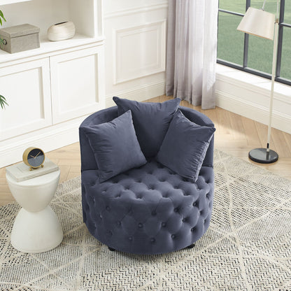 Velvet Upholstered Swivel Chair for Living Room, with Button Tufted Design and Movable Wheels, Including 3 Pillows New Era Fashion LLc