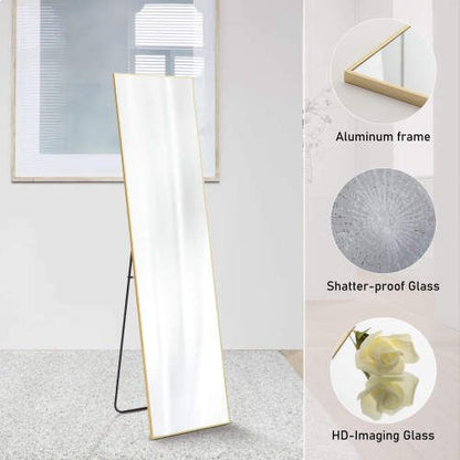 Floor Standing Mirror, Wall Mirror with Stand Aluminum Alloy Thin Frame,21''*64'',Black-rect New Era Fashion LLc