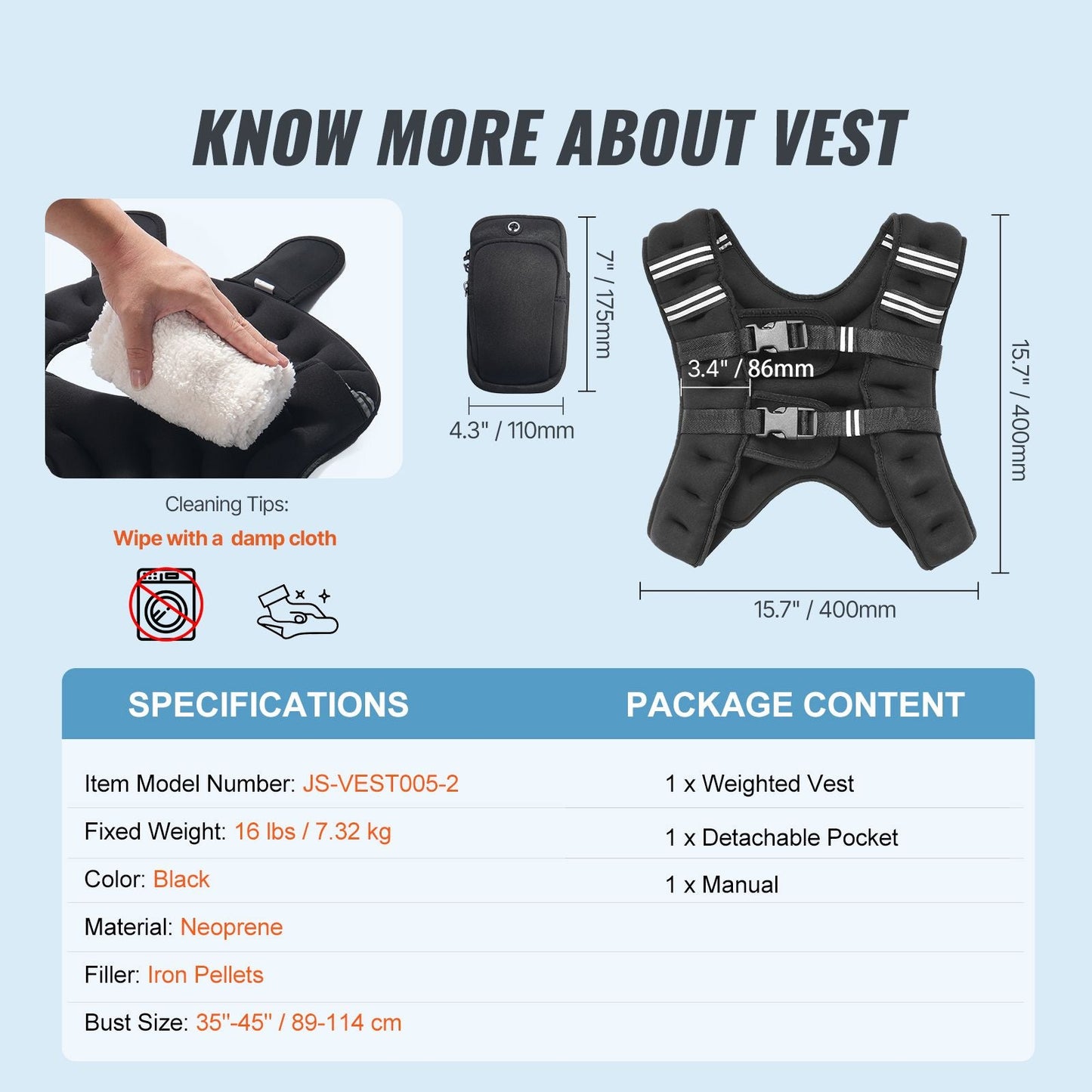 Weighted Vest, 16 lbs Weight Vest with Reflective Stripe, Adjustable Buckle Body Weight Vest for Men Women, Workout Equipment for Strength Training, Running, Jogging, Fitness, and Weight Loss New Era Fashion LLc