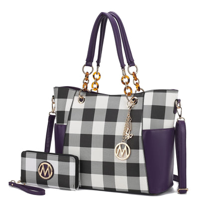 MKF Collection Bonita Checker Tote Handbag & Wallet Set Women by Mia K New Era Fashion LLc