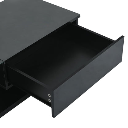 [VIDEO provided] ON-TREND Modern Coffee Table with Tempered Glass, Wooden Cocktail Table with High-gloss UV Surface, Modernist 2-Tier Rectangle Center Table for Living Room, Black New Era Fashion LLc
