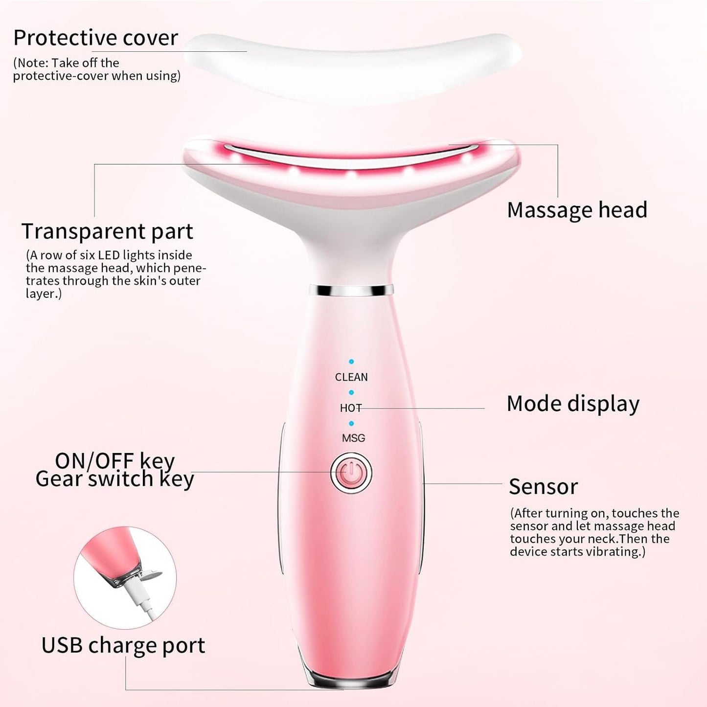 Neck Face Massager, Skin Care Face Massage Tool, 3-in-1 Facial Massager, Face Sculpting Tool with Thermals, Vibration (Pink) New Era Fashion LLc