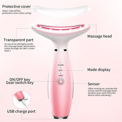 Neck Face Massager, Skin Care Face Massage Tool, 3-in-1 Facial Massager, Face Sculpting Tool with Thermals, Vibration (Pink) New Era Fashion LLc