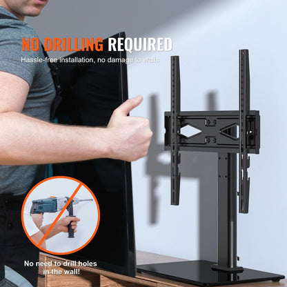 TV Stand Mount, Swivel Universal TV Stand for 32 to 55 inch TVs, Height Adjustable Portable Floor TV Stand with Tempered Glass Base for Bedroom, Living Room New Era Fashion LLc