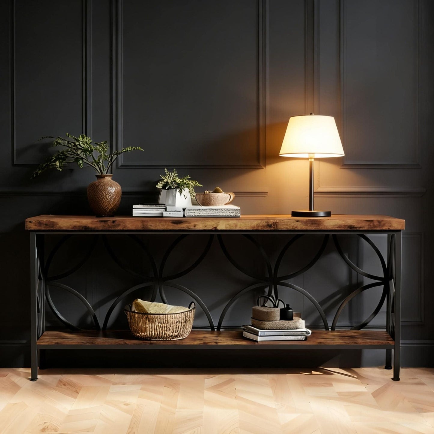 2-Tier Console Table, Industrial Sofa Table Behind Couch New Era Fashion LLc