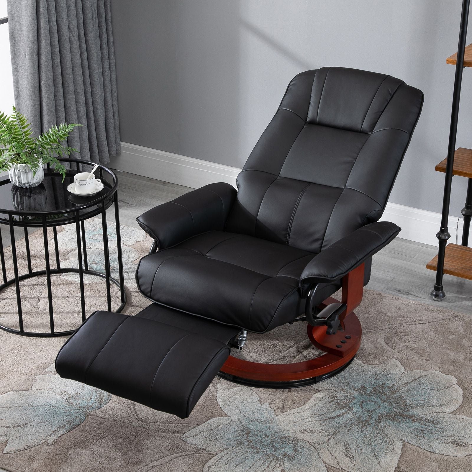 Living Room Relaxation: Black Faux Leather Swivel Recliner with Adjustable Footrest New Era Fashion LLc