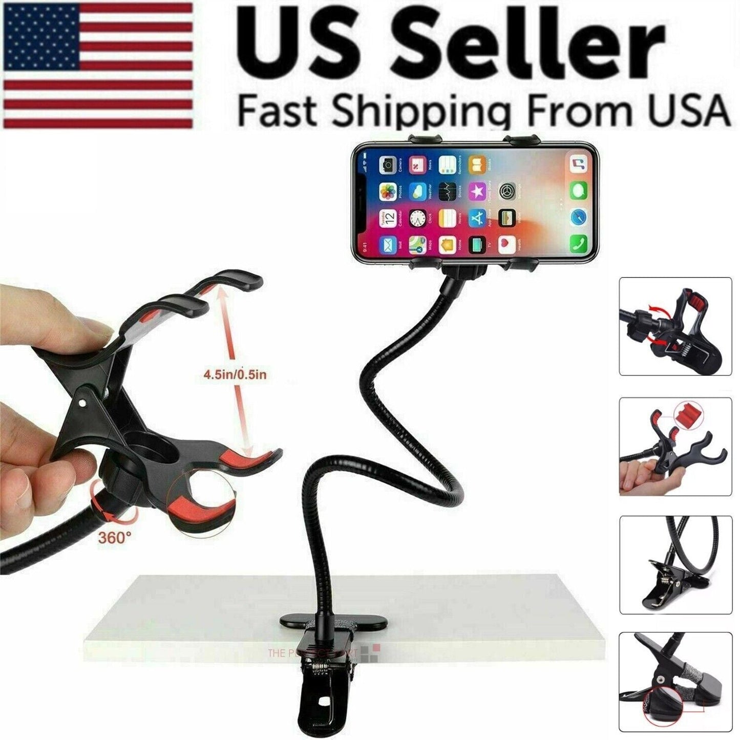 Universal Lazy Mobile Phone Gooseneck Stand Holder Flexible Bed Desk Table Clip New Era Fashion LLc