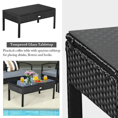 4 Pieces Patio Rattan Cushioned Furniture Set with Loveseat and Table Outdoor Conversation Sets New Era Fashion LLc