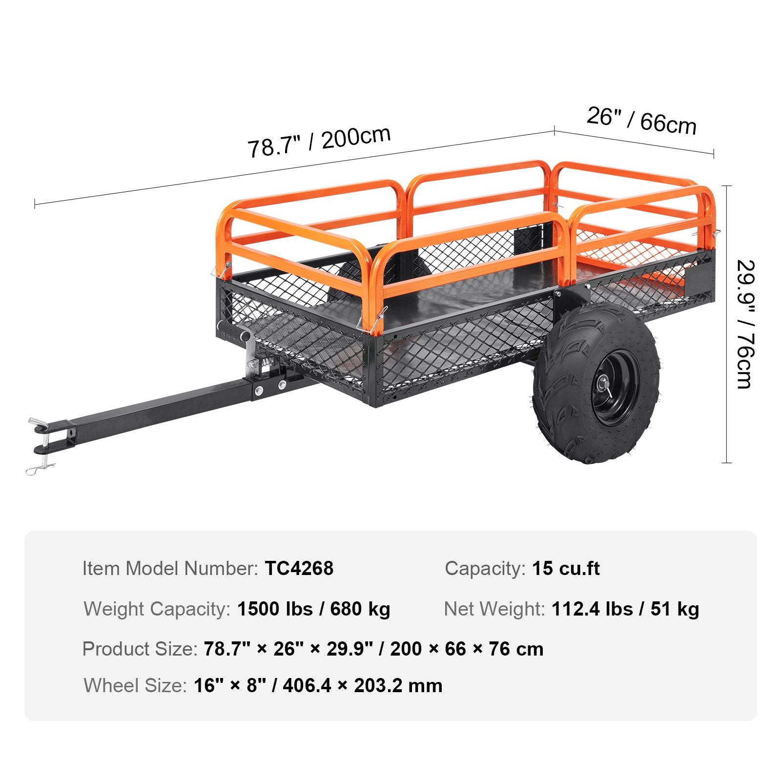 Heavy Duty Steel ATV Dump Trailer, 1500-Pound Load Capacity 15 Cubic Feet, Tow Behind Dump Cart Garden Trailer, with Removable Sides and 2 Tires, for Mowers, Tractors, ATV, UTV New Era Fashion LLc
