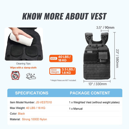 Weighted Vest, 40lb Weight Vest, Adjustable Body Weight Jacket for Men Women, Workout Equipment for Strength and Endurance Training, Running, Jogging, Walking, Fitness, and Weight Loss New Era Fashion LLc