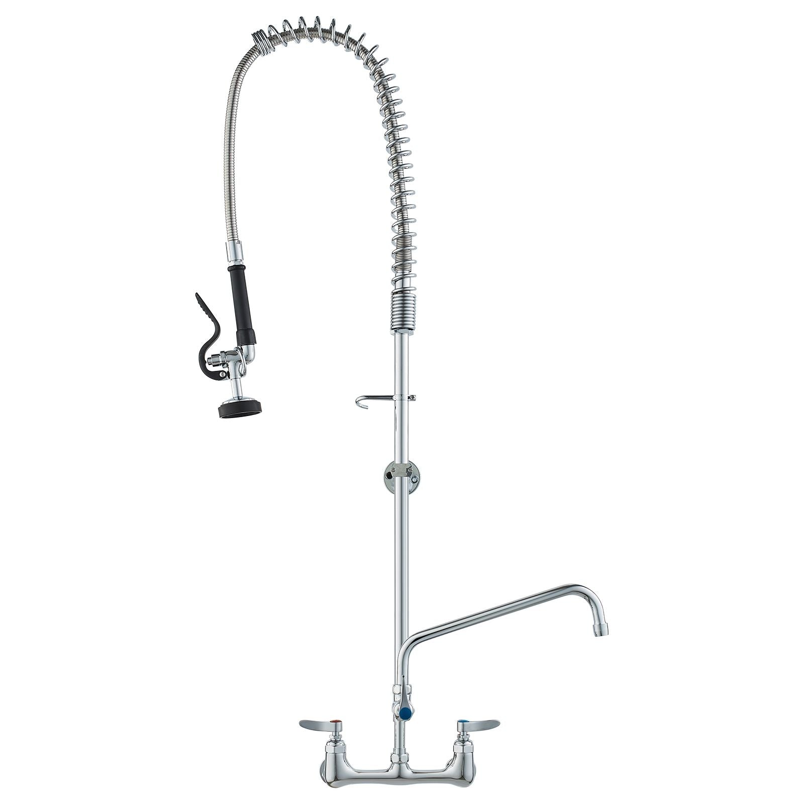 Wall-Mounted Kitchen Faucet, 47" Tall, 8" Apart, with 12" Rotating Spout and Pre-Rinse Spray, Brass Build, Pull-Down Feature for Multi-Compartment Sinks New Era Fashion LLc