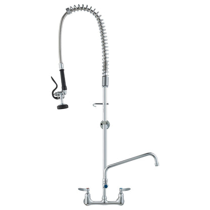 Wall-Mounted Kitchen Faucet, 47" Tall, 8" Apart, with 12" Rotating Spout and Pre-Rinse Spray, Brass Build, Pull-Down Feature for Multi-Compartment Sinks New Era Fashion LLc