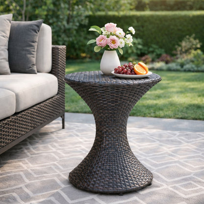 Outdoor 16-inch Multi-brown Wicker Hourgla Side Table New Era Fashion LLc