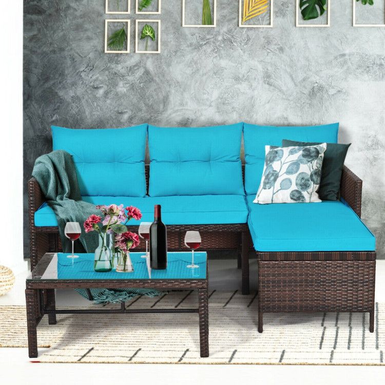 3 Pieces Outdoor Patio Corner Rattan Sofa Set New Era Fashion LLc