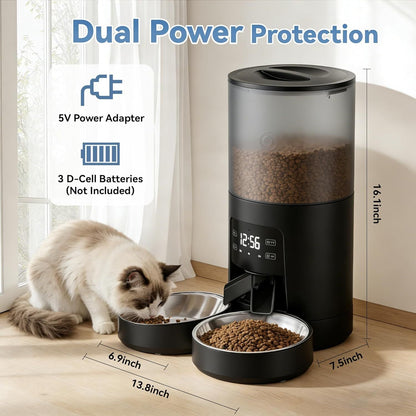 6L Automatic Cat Feeder for 2 Cats, Timed Cat Food Dispenser with 2 Stainless Bowls, 10s Voice Recorder, Dual Power Supply, 6 Meals 50 Portions Per Day, Dual Pet Feeder for Cat and Dog New Era Fashion LLc