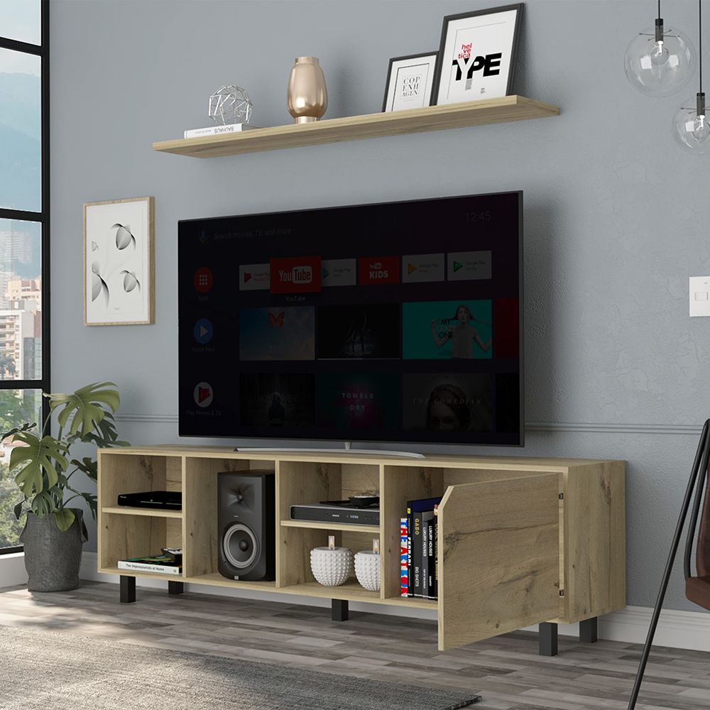 TV Stand for TV´s up 70" Estocolmo, Four Open Shelves, Light Oak Finish New Era Fashion LLc