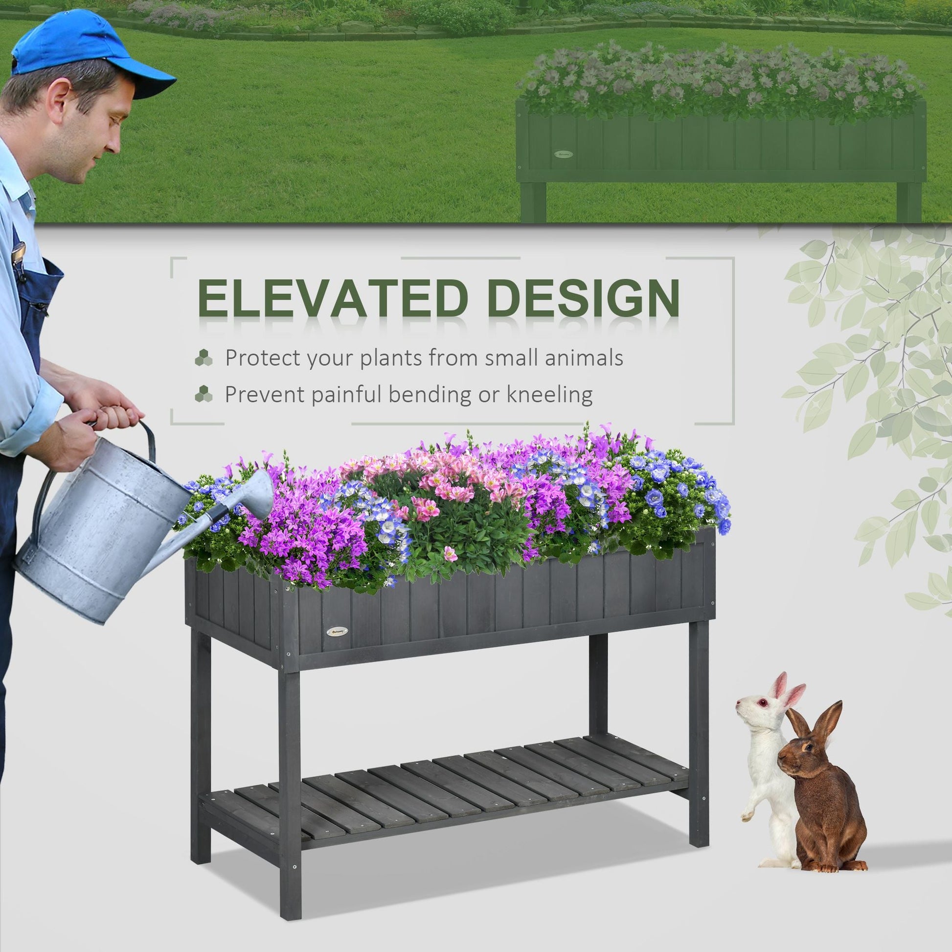 Elevated Planter Box Stand Wooden with 8 Slots and Shelf Dark Grey for Herbs Veggies Flowers New Era Fashion LLc