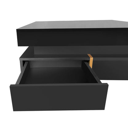Sleek Black High Gloss Modern Coffee Table with 4 Drawers for Organized Living Rooms, Square Design with Wood Grain Legs, Ideal Cocktail Table 31.5''x31.5'' New Era Fashion LLc