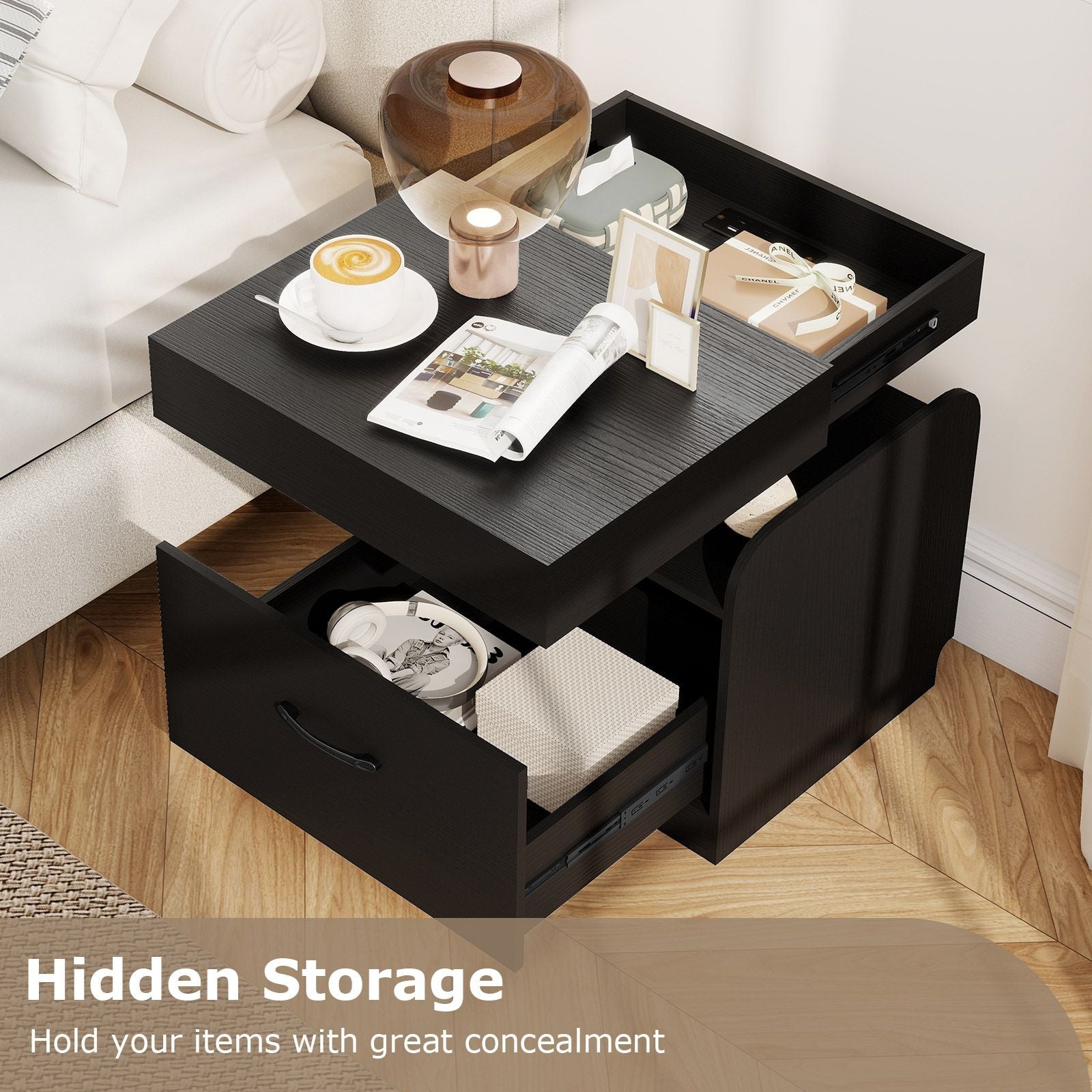 Nightstand with Charging Station Modern Bedside Table for Living Room Bedroom Office New Era Fashion LLc
