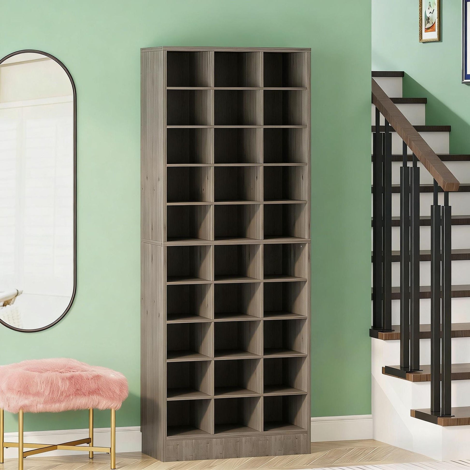 Freestanding Shoe Cabinet, Wooden Shoe Storage Rack with 30 Cubbies New Era Fashion LLc