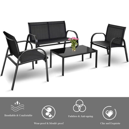 4 Pieces Patio Furniture Set with Glass Top Coffee Table New Era Fashion LLc