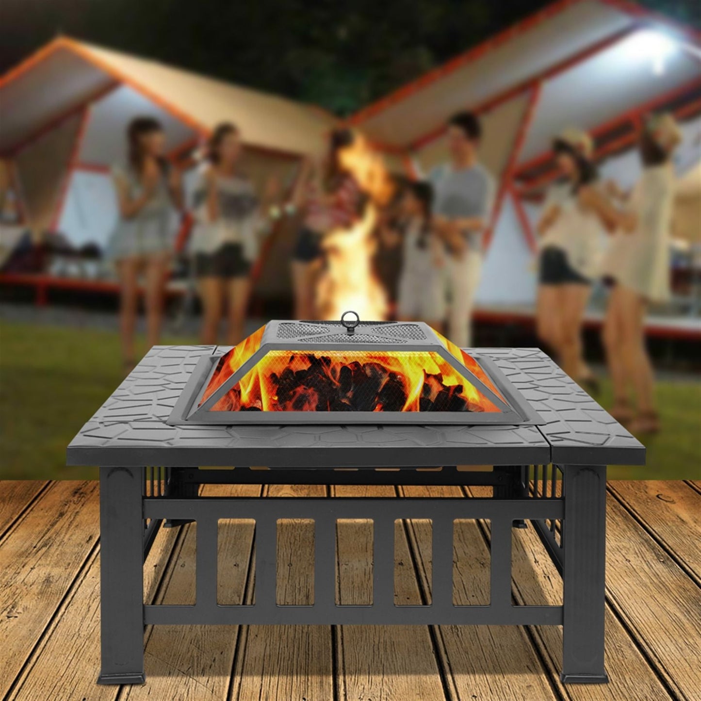 Portable Courtyard Metal Fire Pit with Accessories Black New Era Fashion LLc