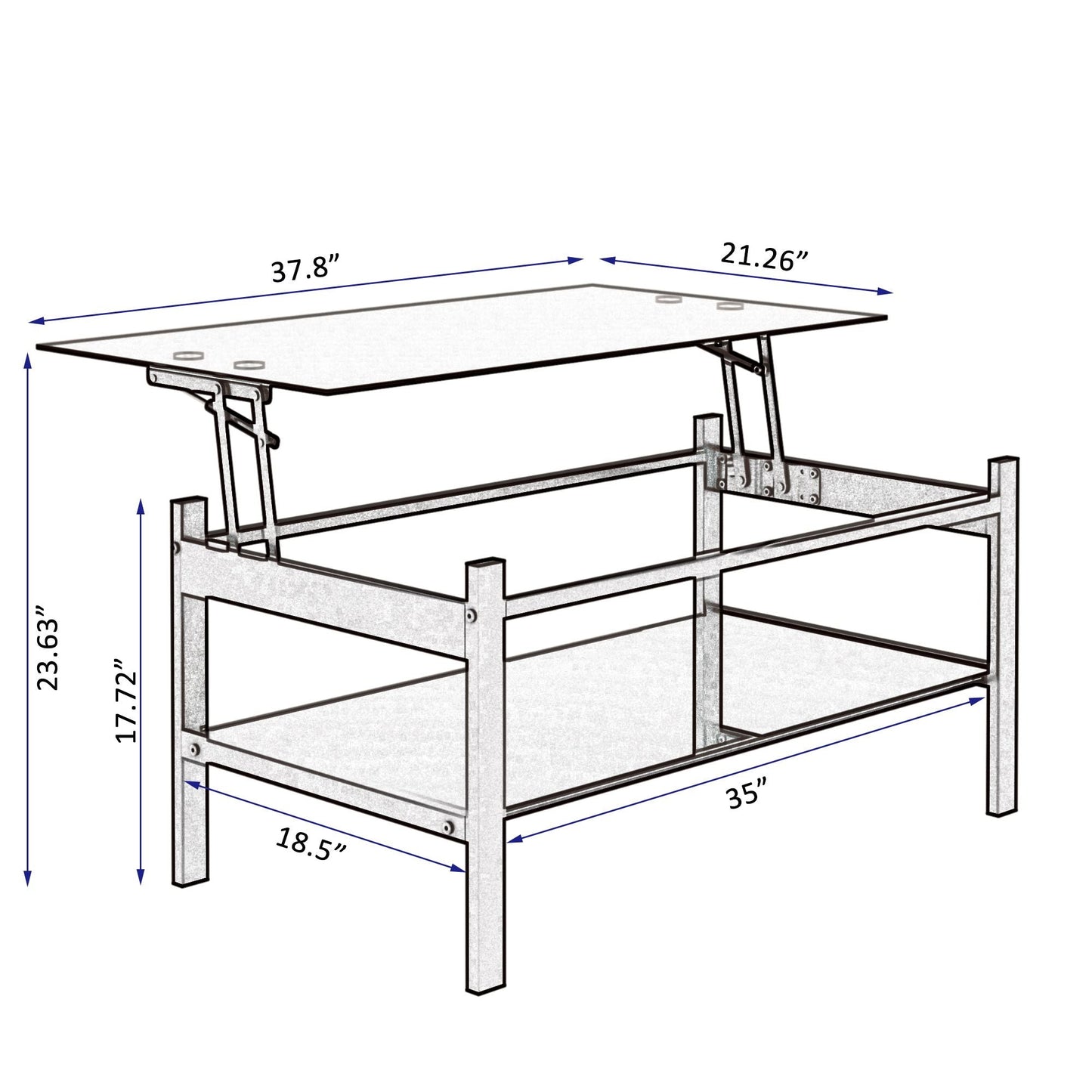 Glass Lift Top Coffee Table;  Modern Simple 2-Layer Tempered Glass Coffee Table for Living Room;  Black New Era Fashion LLc