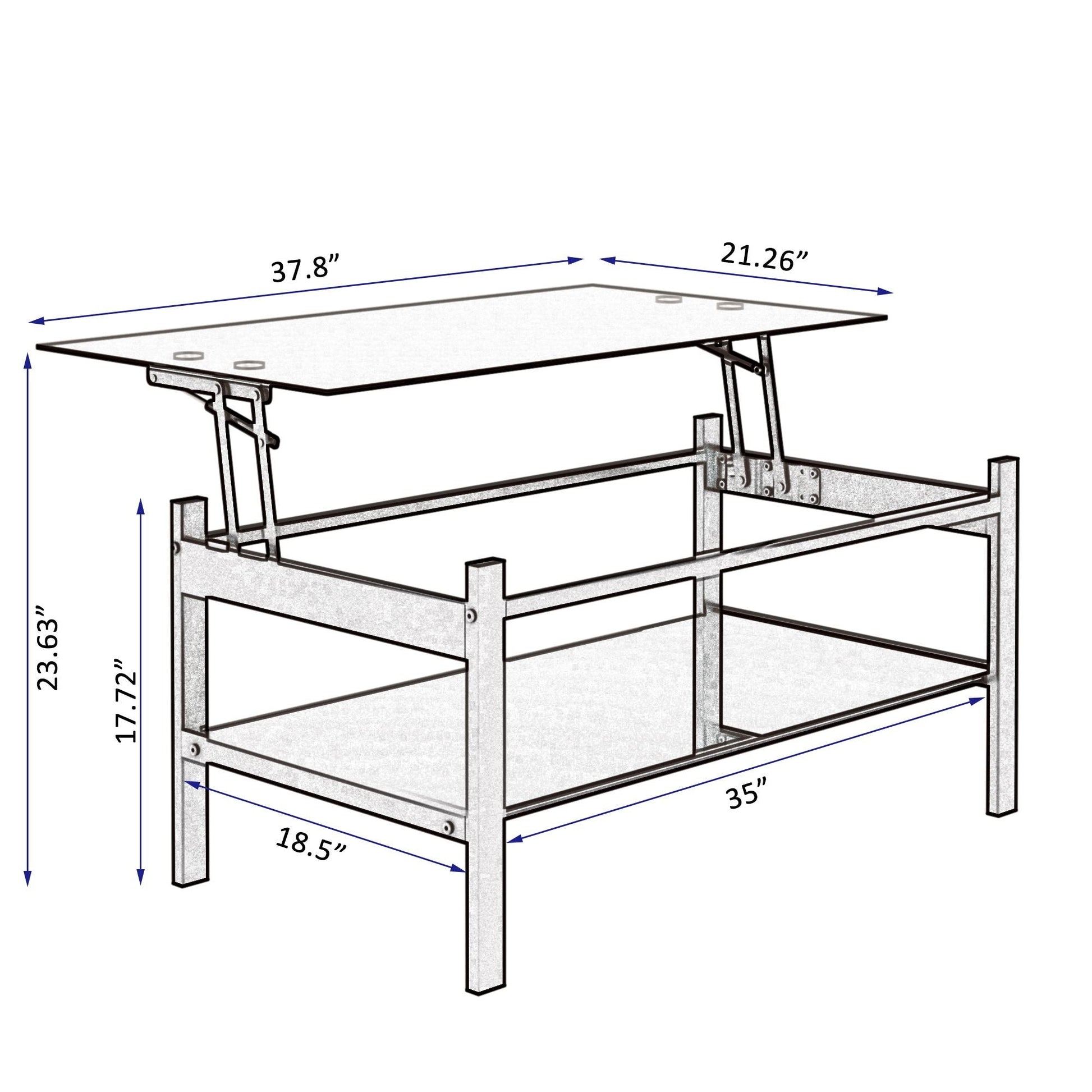 Glass Lift Top Coffee Table;  Modern Simple 2-Layer Tempered Glass Coffee Table for Living Room;  Black New Era Fashion LLc