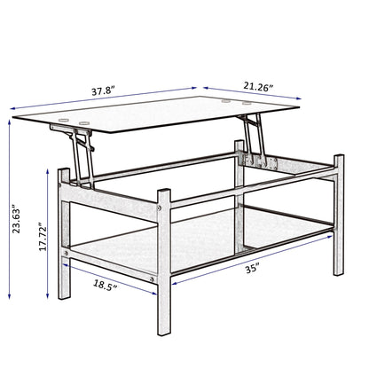Glass Lift Top Coffee Table;  Modern Simple 2-Layer Tempered Glass Coffee Table for Living Room;  Black New Era Fashion LLc