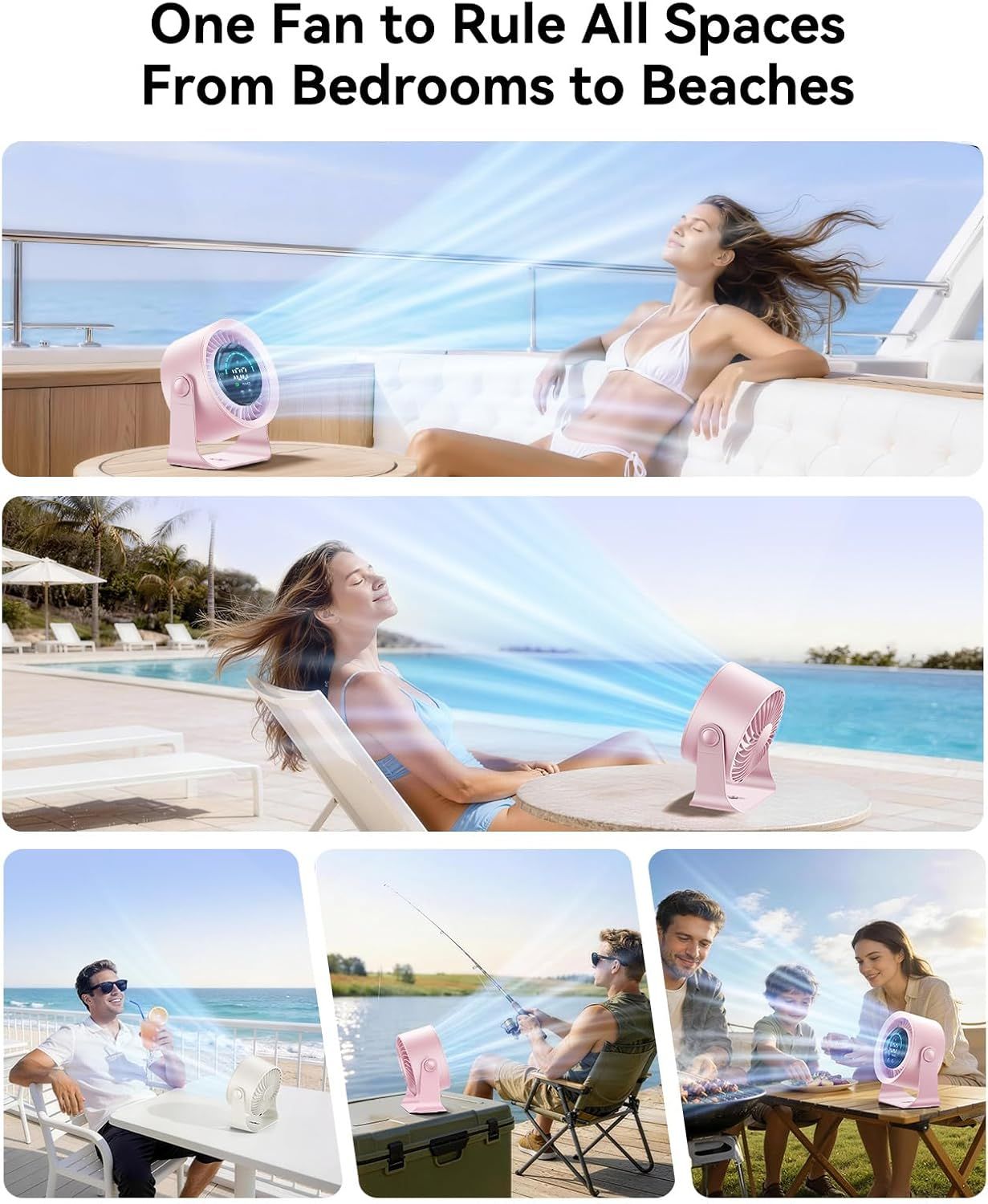 Rechargeable USB Desk Fan for Bedroom, 100 Speeds, 360° Rotation, Wall Mounted Design Small Portable Table Fan with LED Display, Quiet Personal Desktop Cooling Fans for Home Office New Era Fashion LLc
