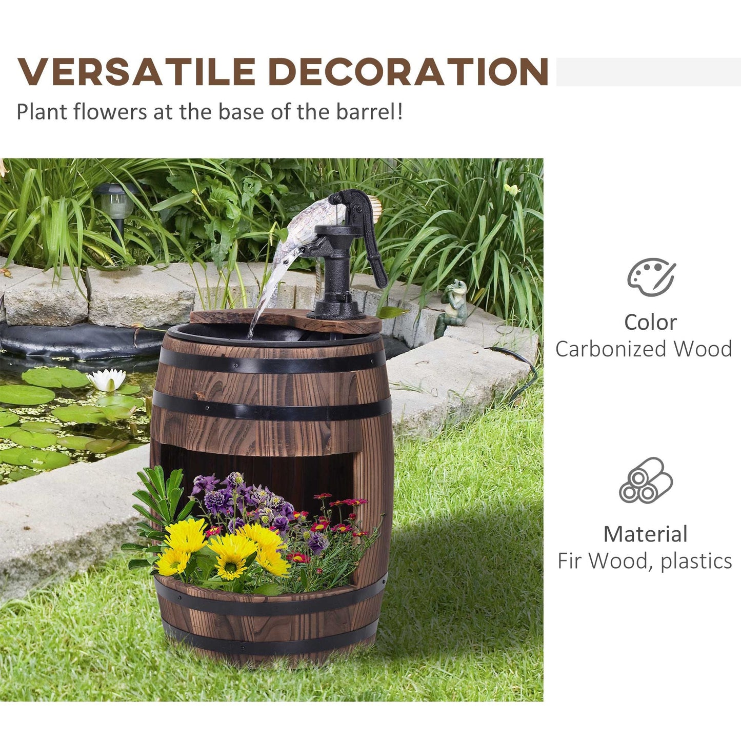 2-Tier Wooden Water Pump Fountain with Flower Box Base Durable Design for Garden Decor New Era Fashion LLc