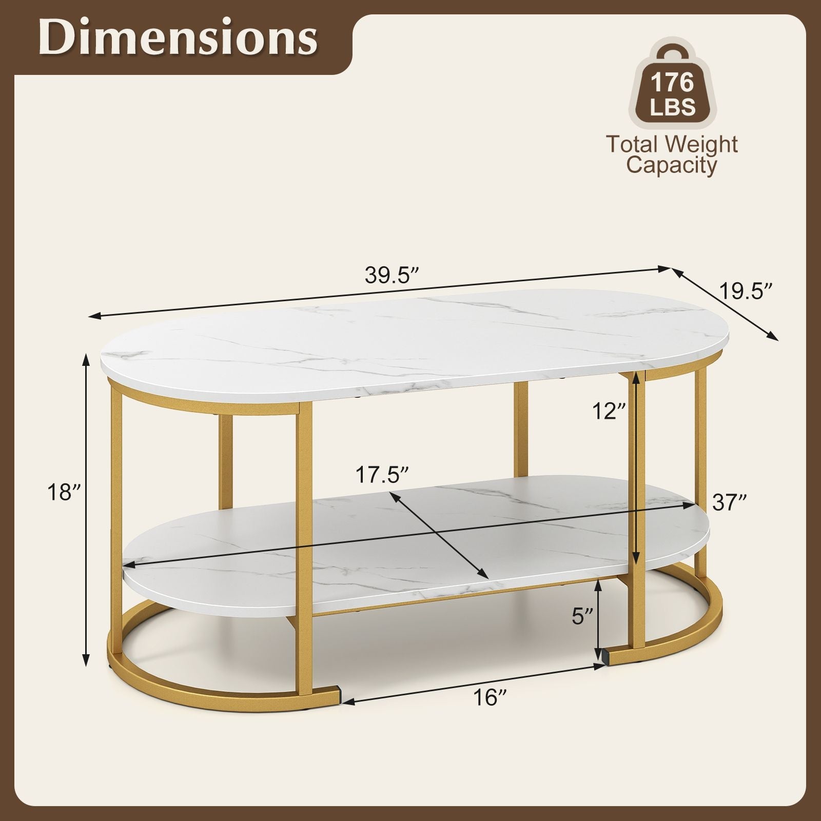 Marble Coffee Table with Open Storage Shelf New Era Fashion LLc
